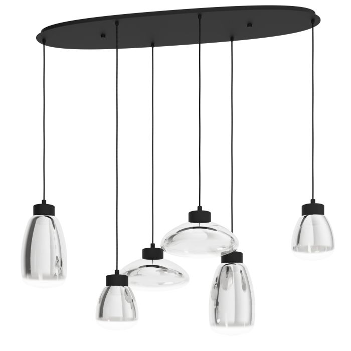 390301 çilçıraq 6lampa qara şüşə polad 6x5.4W 2700K