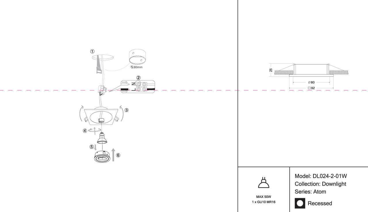 DL024-2-01W Spot ağ metal 1X10Vt 126/126mm Metal Modern