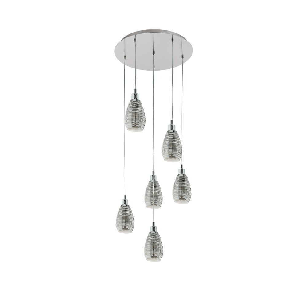 39505 Çilçıraq xrom metal şəffaf şüşə 6x60W 150sm SİRACUSA