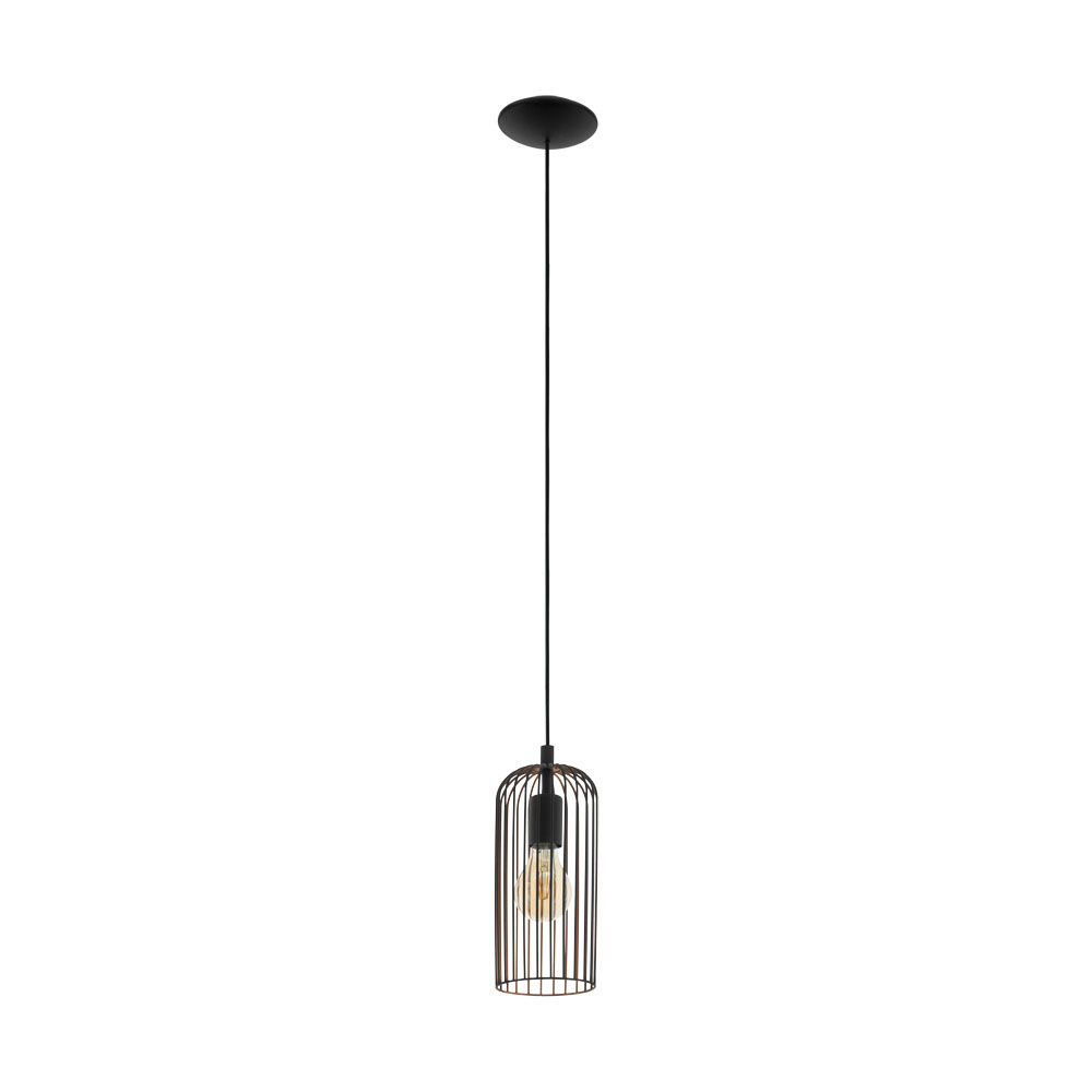 49644 Təkli asqı lampa mis qara polad 60W 110sm ROCCAMENA