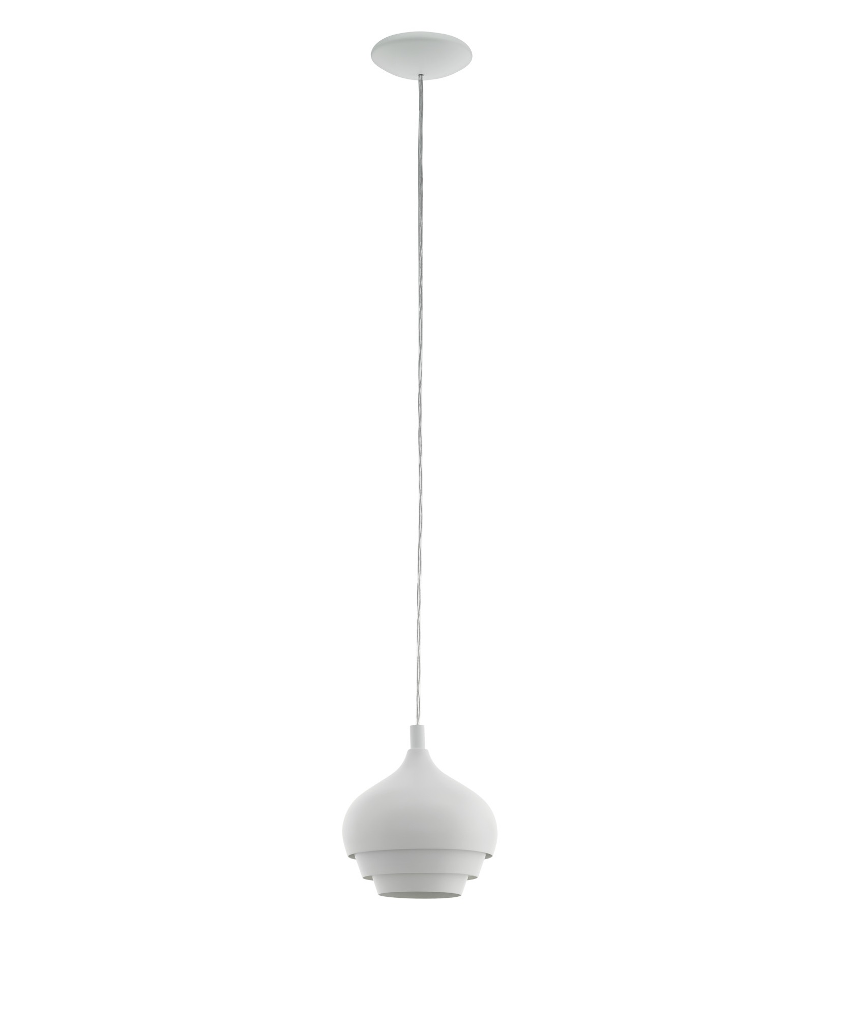 97212 Təkli asqı lampa polad ağ şüşə 1X60W (E27) , Ø190, H1100 CAMBORNE