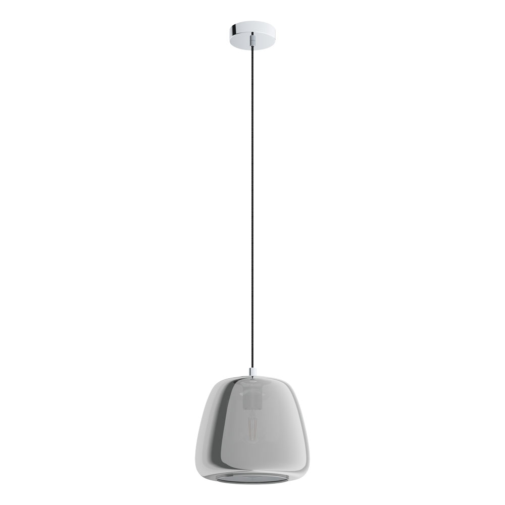 39666 Təkli asqı lampa xrom polad qara şəffaf şüşə 40W 150sm ALBARINO