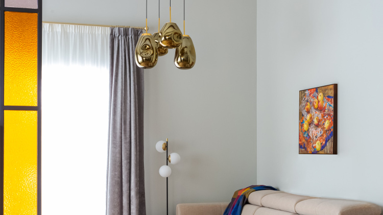 P013PL-01G Təkli asqı lampa qızılı metal qızılı şüşə 1X60Vt 50/60/170sm MABELL