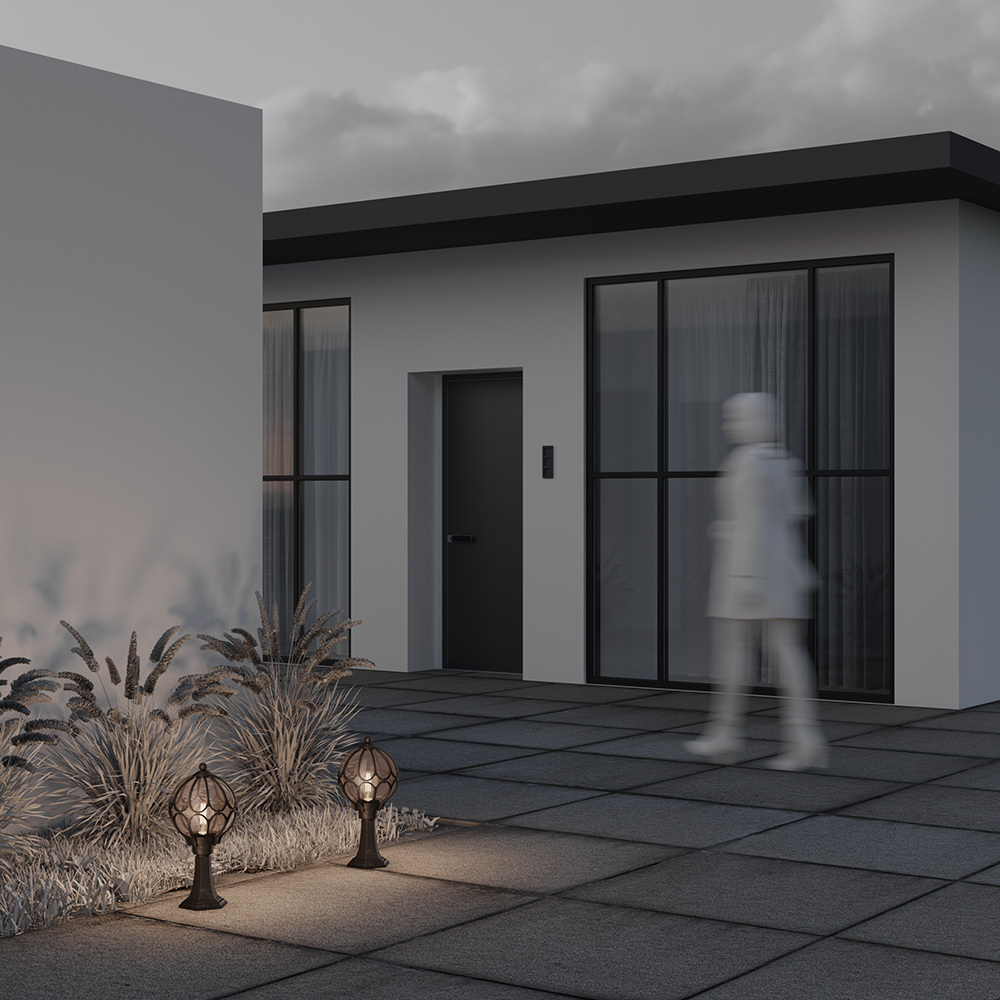 O024FL-01G Çöl yer lampası qızıl ləkəli qara alüminium 1X60Vt 46/D23sm VİA