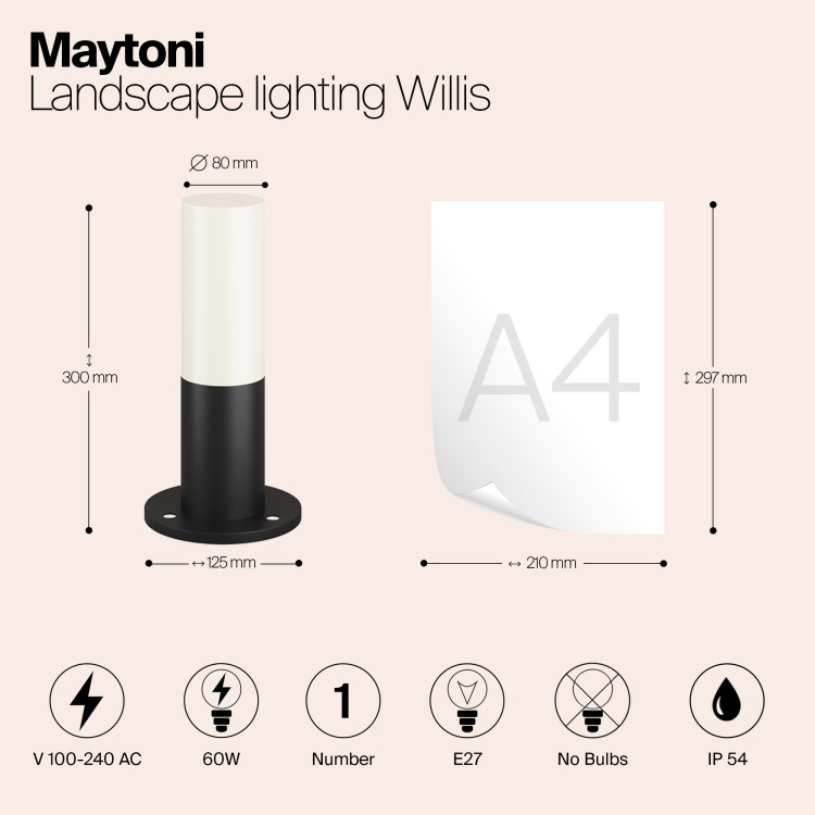 O418FL-01B Çöl yer lampası qara metal ağ polimer 1X60Vt 30/13/13sm WİLLİS