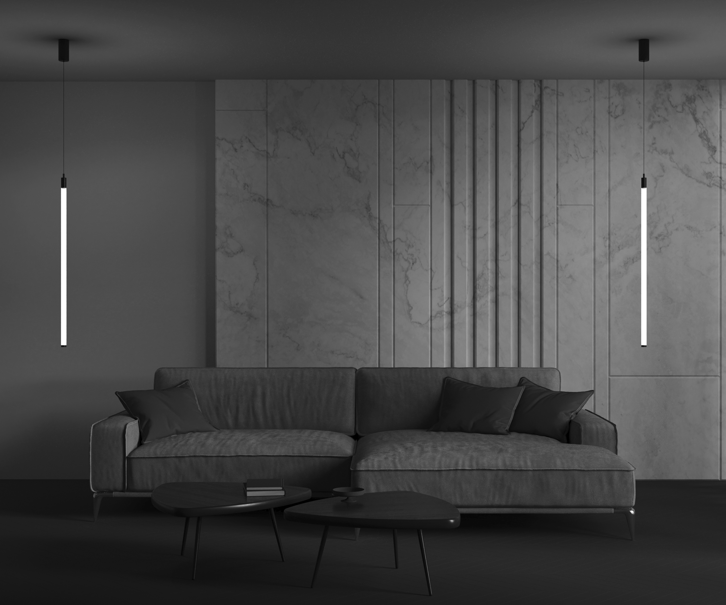 P022PL-L20B3K Təkli asqı lampa qara alüminium ağ polimer 1X20Vt 96/150x258sm RAY