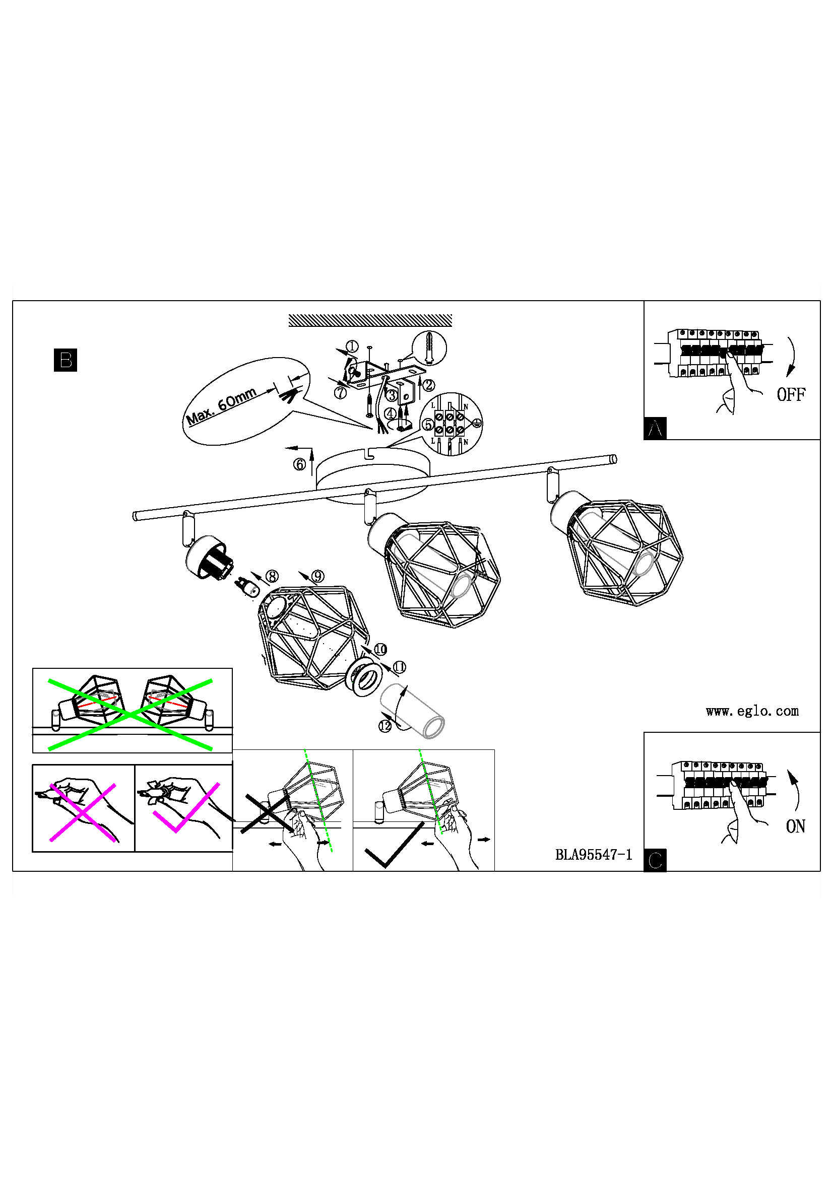 95547 Tavanüstü çilçıraq polad bal rəngi 3X3W (G9) ZAPATA