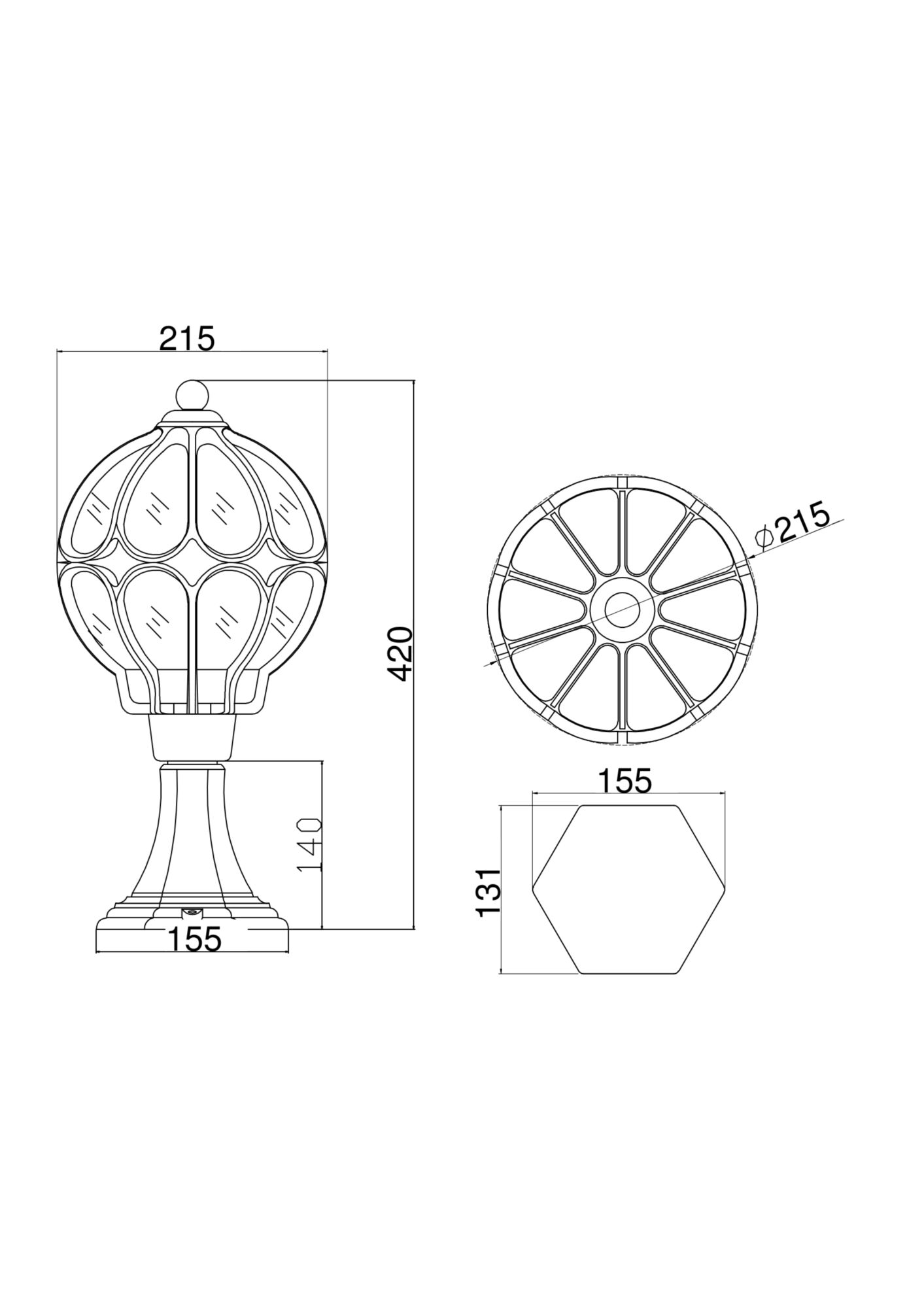 O024FL-01G Çöl yer lampası qızıl ləkəli qara alüminium 1X60Vt 46/D23sm VİA