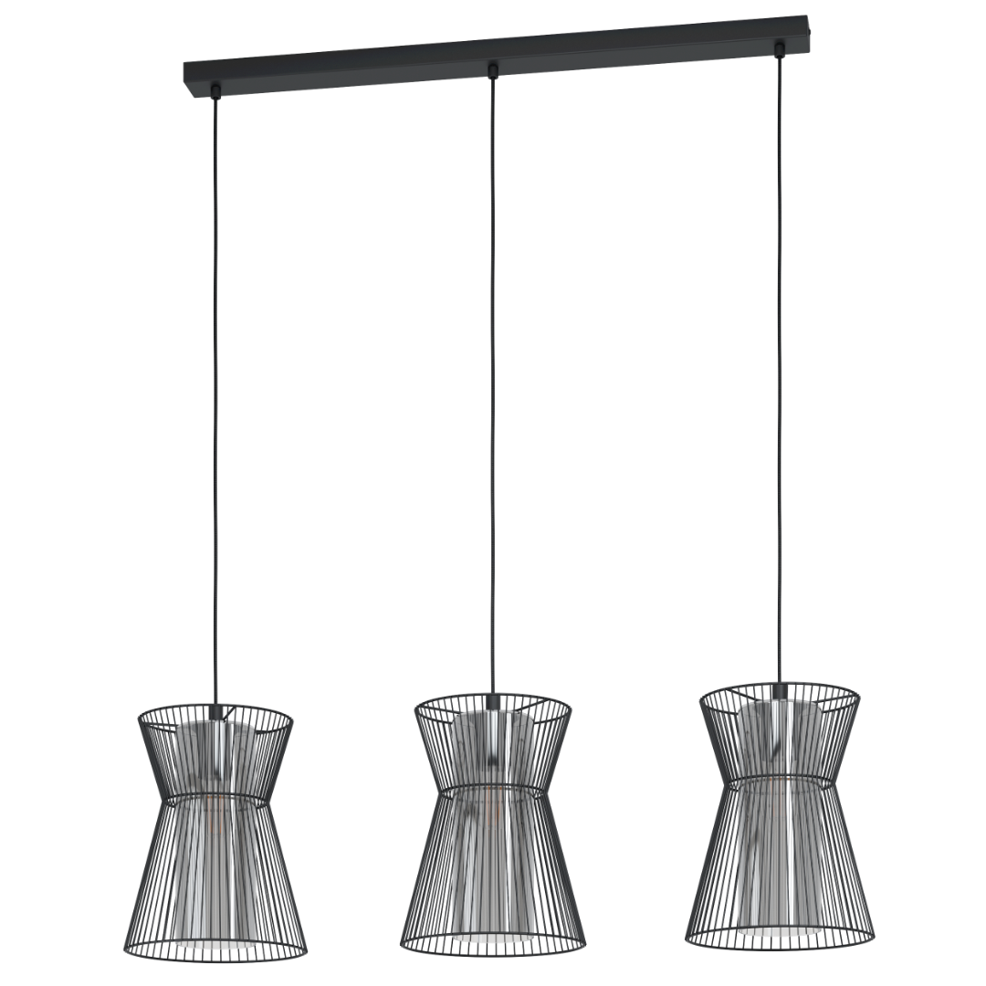 99634 Çilçıraq qara polad qara boz şüşə 3x40W 110cm MASETA