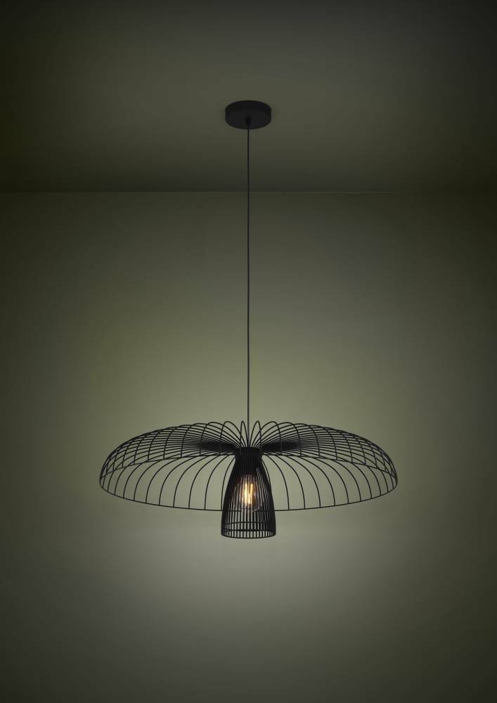 390216 Təkli asqı lampa metal qara 1X60W(E27) CHAMPERICO