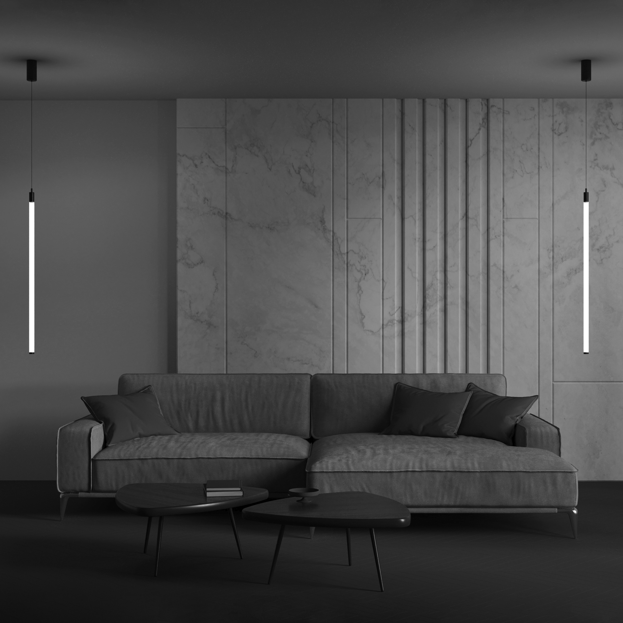 P022PL-L20B3K Təkli asqı lampa qara alüminium ağ polimer 1X20Vt 96/150x258sm RAY