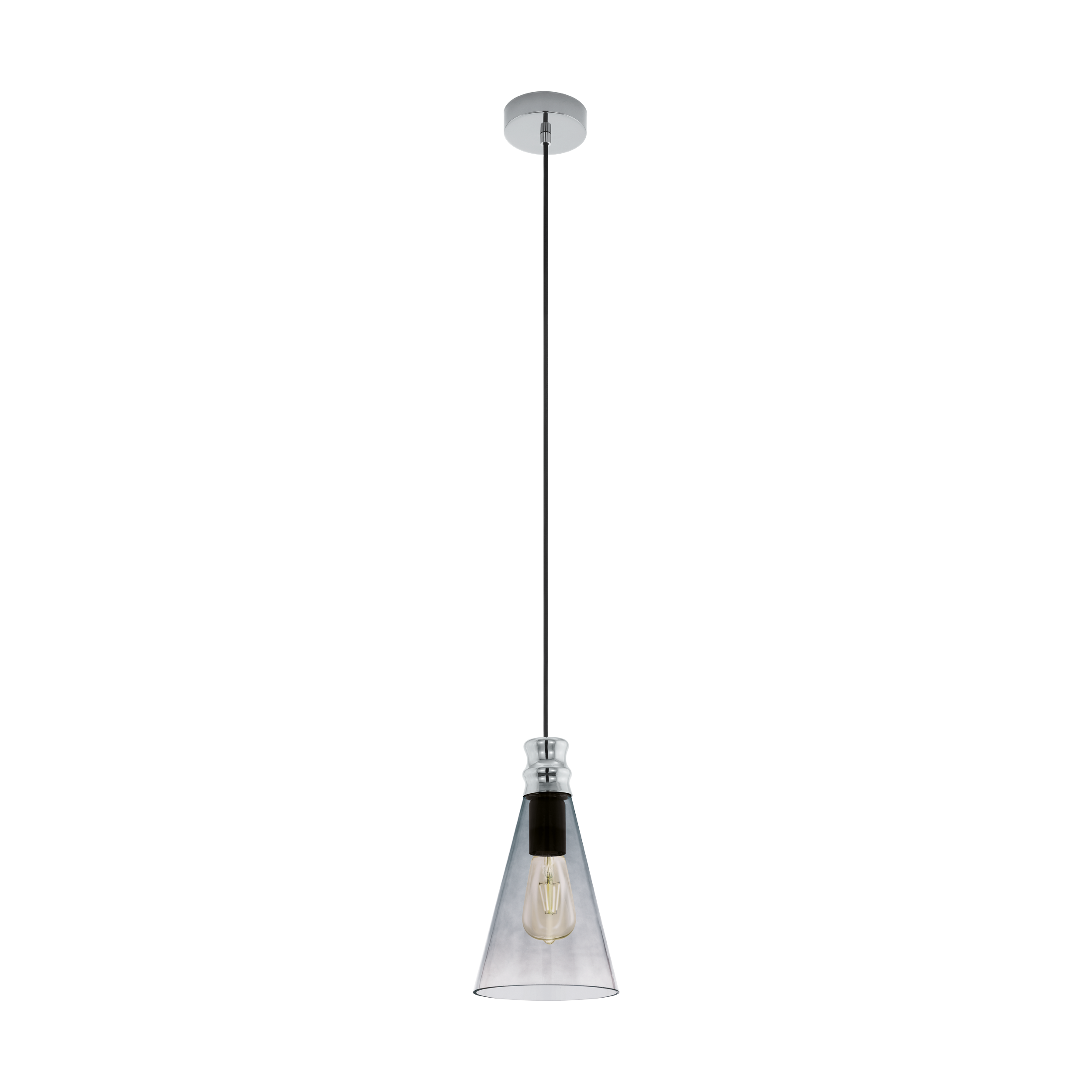 49154 Təkli asqı lampa nikel metal boz şüşə 1x60W 110sm FRAMPTON
