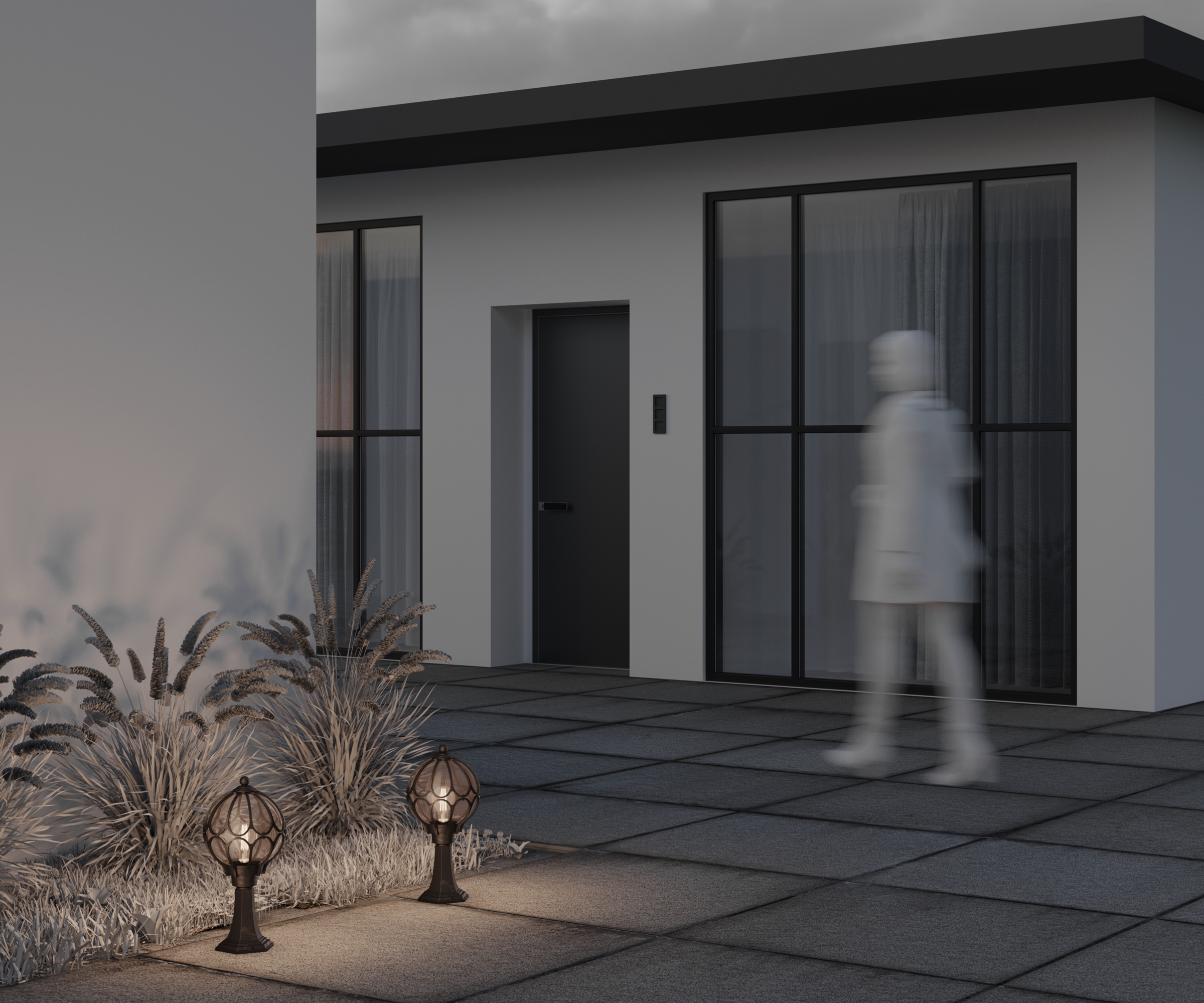 O024FL-01G Çöl yer lampası qızıl ləkəli qara alüminium 1X60Vt 46/D23sm VİA