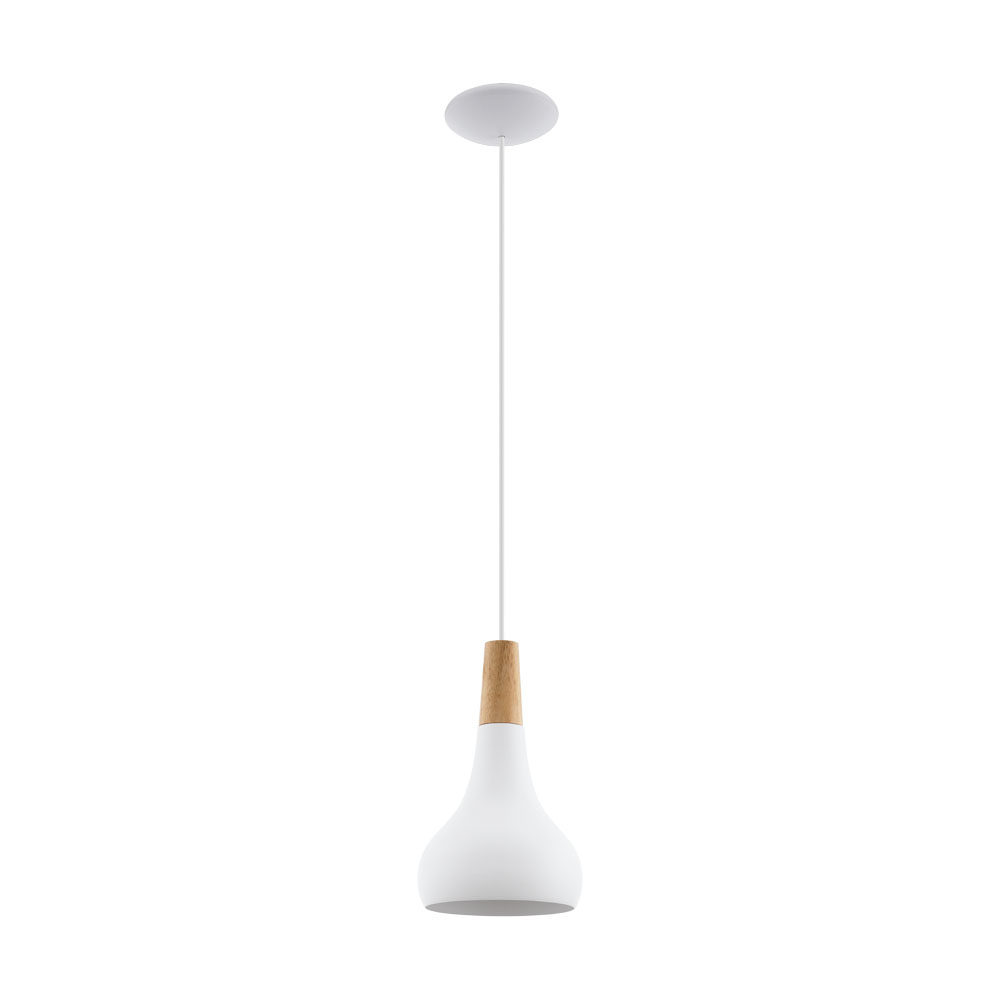 96981 Təkli asqı lampa taxta polad ağ 1X60W (E27) , Ø180, H1100 SABINAR