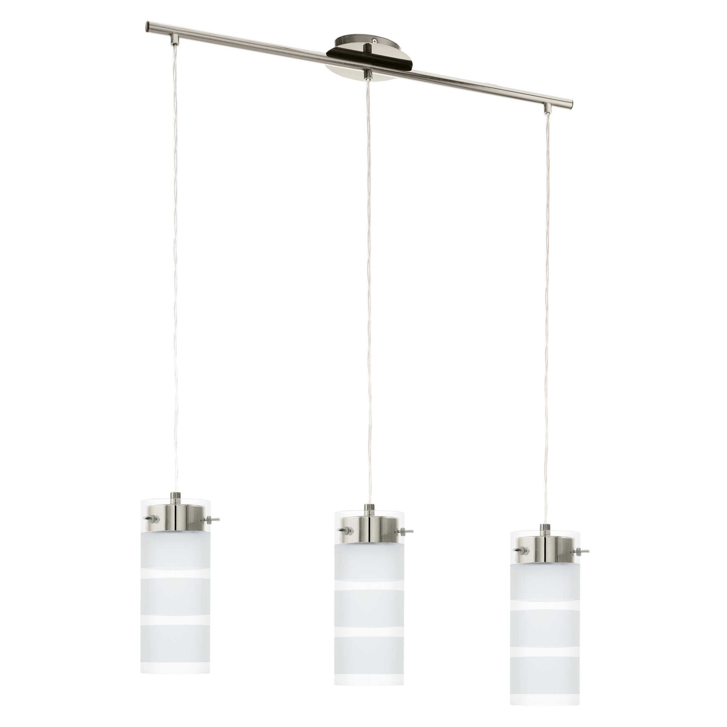 93542 Təkli asqı lampa nikel metal ağ şüşə 3x7W 110sm