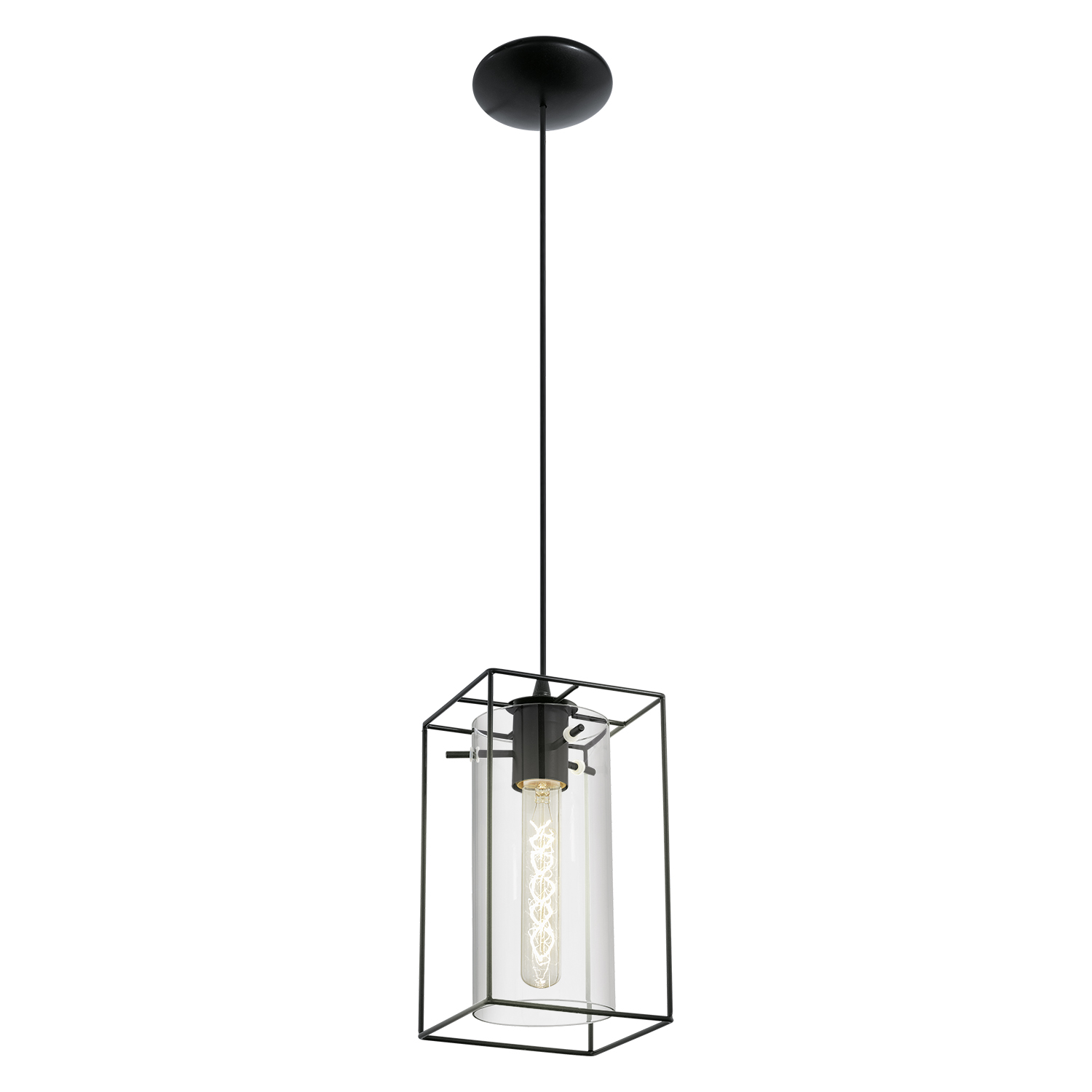 49495 Təkli asqı lampa qara polad şəffaf şüşə 1X60W 110sm LONCINO