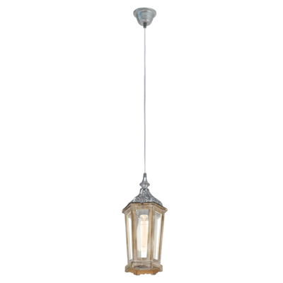 49206 Təkli asqı lampa gümüşü polad şəffaf şüşə 42W 110sm KINGHORN