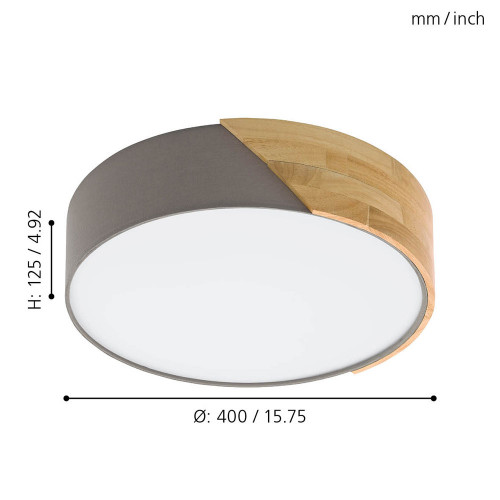 99461 Tavanüstü çilçıraq taxta polad polimer tekstil 2X28Vt 13/40/40 GRİMALDİNO