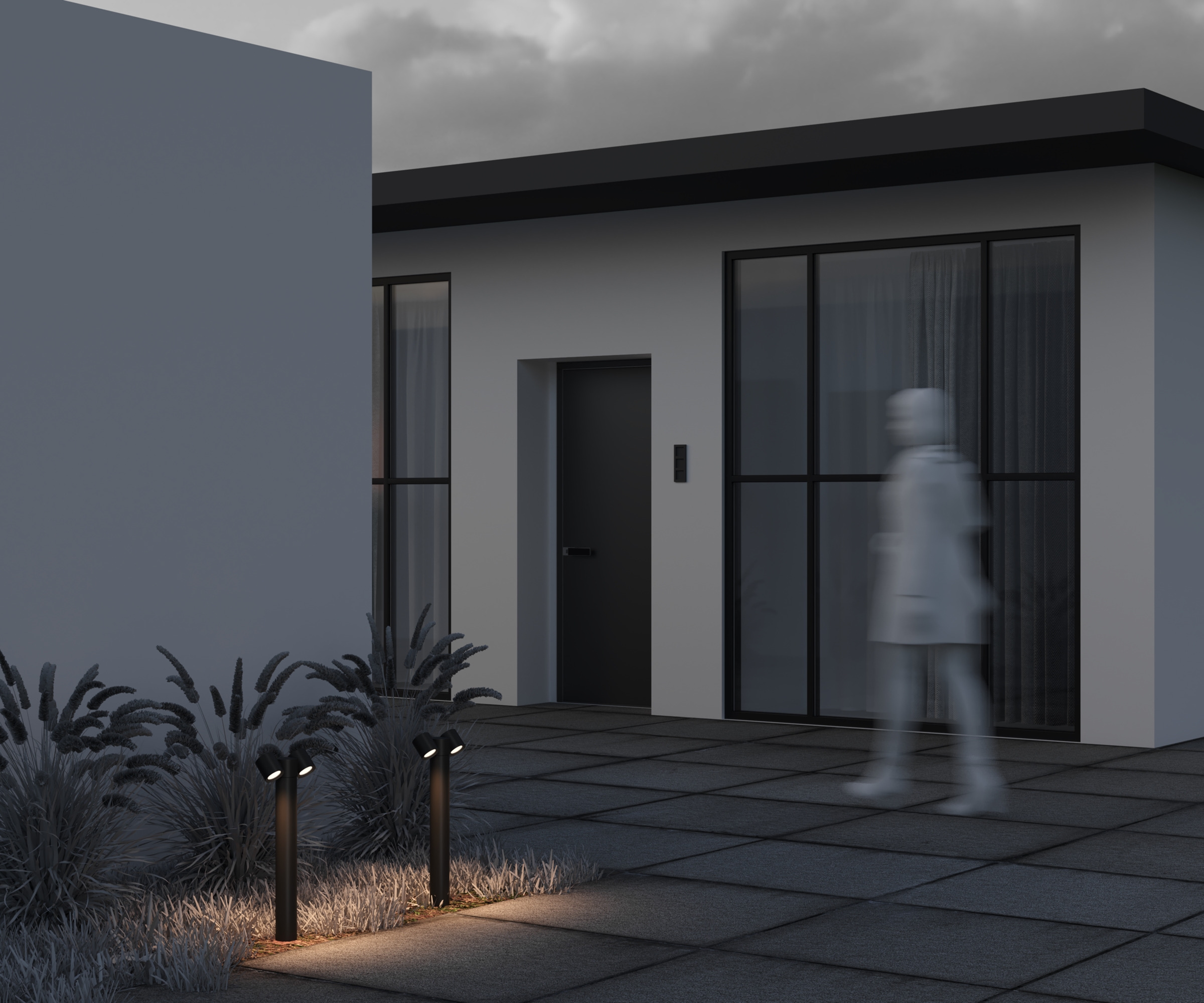 O010FL-02B Çöl işıq dirəyi qara alüminium 2X50Vt 55/20.5sm WALL STREET