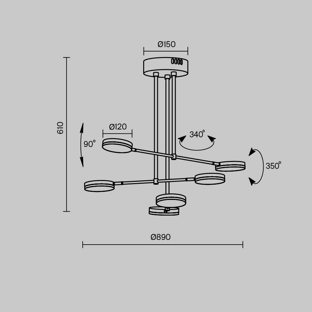 MOD070PL-L38B3K Çilçıraq qara metal ağ akril 6X6Vt 62/89/55sm FAD