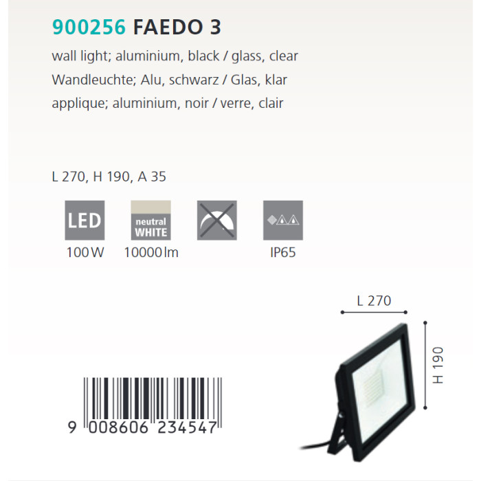 900256 Çöl divar lampası qara STRAHLER 102W FAEDO 3